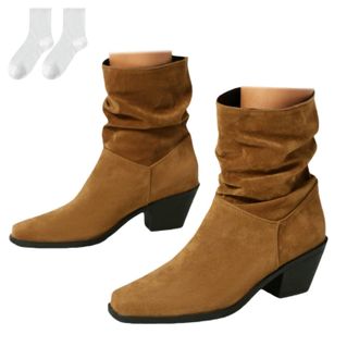 Generic Womens Slouch Boots in A Suede Look, Fashionable Mid-Calf Boots with A Comfortable Block Heel, Soft, Non-Slip Ankle Boots for Everyday Wear in Autumn 
