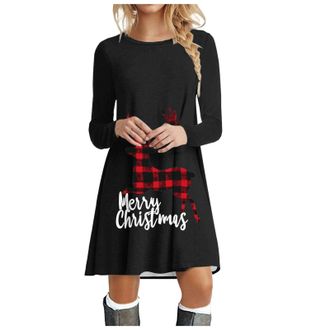 Generic Womens Christmas Jumper Dress Snowman Pattern Long Sleeve Sweatshirts with Pockets Halloween Sweater Dress Christmas Jumpers for Women Novelty Reindee