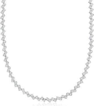 Ross-Simons CZ Zigzag Necklace in Sterling Silver