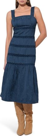 Adelyn Rae Sable Lace Inset Tiered Midi Dress in Navy at Nordstrom, Size X-Small