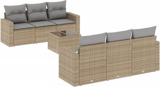 vidaXL Vidaxl - Set Sof&aacute;s De Jard&iacute;n 7 Piezas Y Cojines Rat&aacute;n Sint&eacute;tico Beige