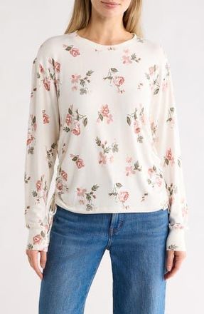 Lucky Brand Cozy Ruched Side Long Sleeve Top in Cream Floral at Nordstrom Rack, Size X-Small