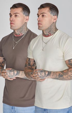 Siksilk Pack de 2 camisetas crudo marr&oacute;n para hombre SikSilk XL