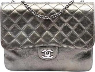 Chanel Pre-owned Quilted Metallic Crackled Shoulder Bag - Dames - Vintage Schoudertas - Grijs - ONE Size - Leer - Vintage