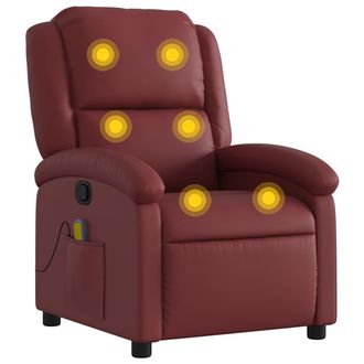 vidaXL Sill&oacute;n De Masaje Reclinable Cuero Sint&eacute;tico Rojo Tinto Vidaxl
