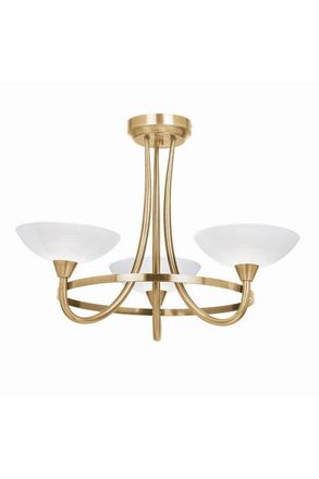 Netlighting Cagney 3 Light Semi Flush Multi Arm Ceiling Light Antique Brass White Glass G9 in Gold