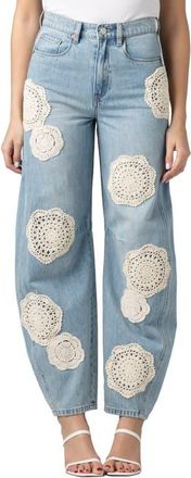 Blank NYC The Long Crochet Patch Barrel Leg Jeans in Surf Camp at Nordstrom, Size 24