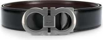 Ferragamo Black Gancini adjustable leather belt