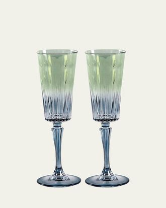 Luisa Beccaria Green Shaded Stemmed Flute Glasses, Set of 2