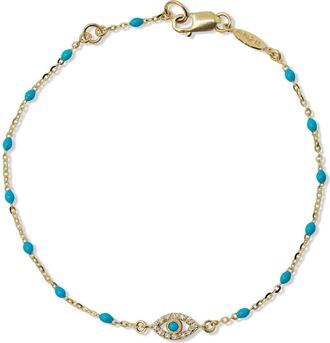 Anzie Evil Eye Turquoise Pav&eacute; Diamond Bracelet in 14K Yellow Gold/turquoise at Nordstrom