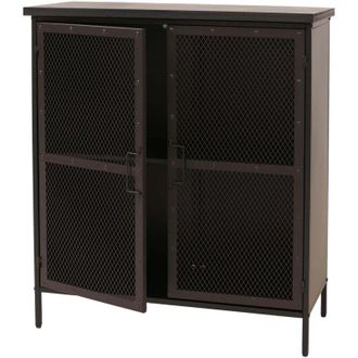 Hhg [NON UTILIZZATO] Com&ograve; da farmacia HHG-299, armadio alto con scomparti, credenza look vintage shabby 94x80x35 cm, effetto metallico