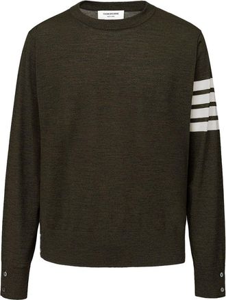 Thom Browne Mens Crewneck Sweater Four Bar Stripe - Dark Green Wool - Size 2XS