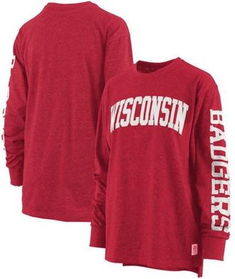 Pressbox Womens Pressbox Heathered Red Wisconsin Badgers Two-Hit Canyon Long Sleeve T-Shirt at Nordstrom, Size Medium