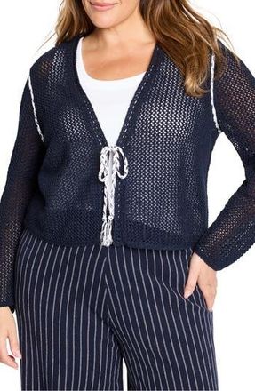 Nic+Zoe Tie Front Open Stitch Cotton Blend Cardigan in Dark Indigo at Nordstrom Rack, Size 2X