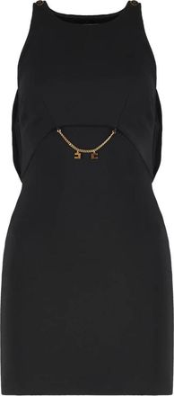 Elisabetta Franchi Double Crepe en Georgette Jurk - Dames - Korte kleedjes - Zwart - M - Leer - Kleedjes