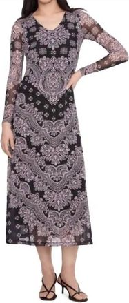 Johnny Was Long Sleeve V Neck Mesh Midi Dress In Tularose
