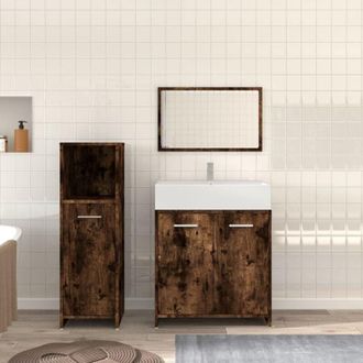 vidaXL Set Mobili da Bagno 3 pz Rovere Fumo in Legno Multistrato - Vidaxl