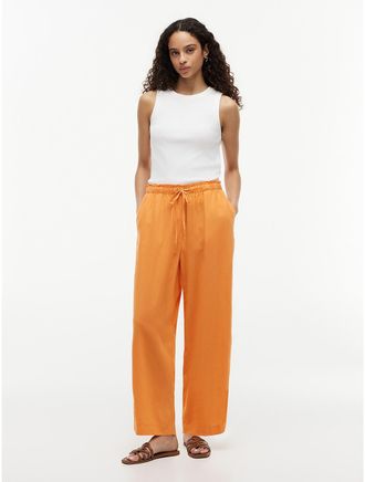 Tommy Hilfiger Womens Lightweight Linen-Blend Pull-On Pant - Orange - XXL