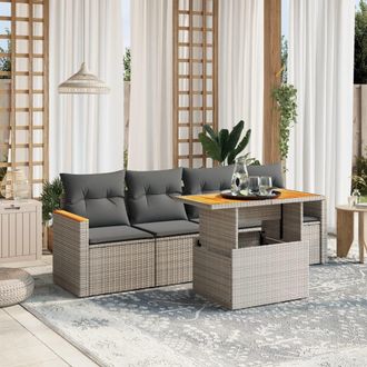 vidaXL Juego De Sof&aacute;s Jard&iacute;n Con Cojines 5 Pzas Rat&aacute;n Sint&eacute;tico Gris Vidaxl