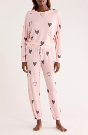 Honeydew Intimates Star Seeker Brushed Jersey Pajamas in Dusty Hearts at Nordstrom, Size X-Small