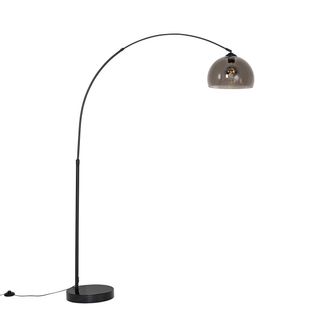 QAZQA Qazqa Moderno L&aacute;mpara De Arco Inteligente Negra Con Cristal Ahumado Incl. Wifi G95 - Arc Acero /m&aacute;rmol /vidrio Esfera Adecuado Para Led Max. 1 X 7 Wat