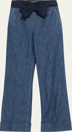 Valentino Garavani Chambray Denim Pants with Bow