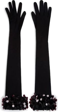 DAVID KOMA Payette Geborduurde Lange Jersey Handschoenen - Dames - Handschoenen - Zwart - ONE Size - Pailletten - Accessoires