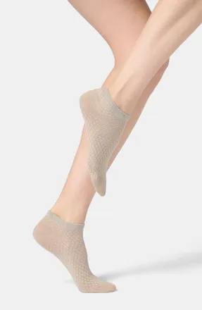 Orobl&ugrave; Metallic Cuff Cotton Blend Pointelle No-Show Socks in Sand at Nordstrom