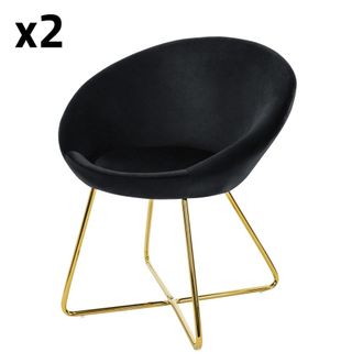 ML Design 2x Sillas de comedor negro aspecto de terciopelo con respaldo redondo