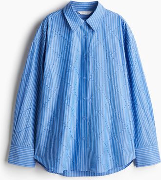 H&M Bestickte Baumwollbluse - Blue