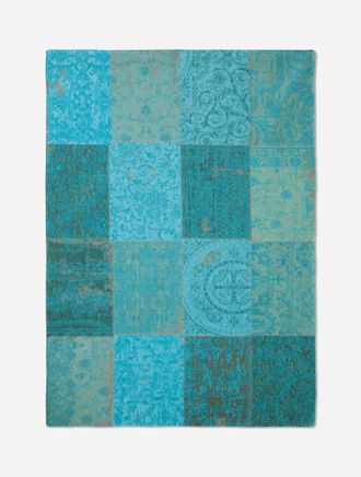 Louis De Poortere Multi Dise&ntilde;o - Alfombra Vintage Patchwork - Hecha En B&eacute;lgica - Acabado A Mano - Antideslizante Natural - 100% Algod&oacute;n - Azur - 230 X 330 Cm