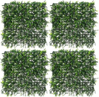 ECD Germany Ecd Germany 4x Paneles De Pared De Jard&iacute;n Vertical Artificial 50 X 50 Cm Pachysandra, Seto De Plantas Decorativas De Exterior, Pantallas De Privacidad