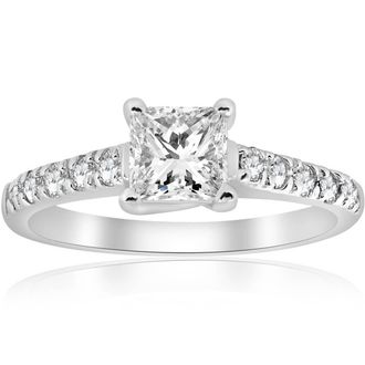 Pompeii3 1 1/4ct Princess Cut Diamond Engagement Ring 14k White Gold Lab Grown Size Selectable