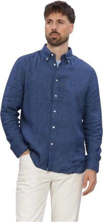 Tommy Hilfiger Overhemden, Heren, Blauw, S, Linnen, Pigment Dyed Li Solid RF Shirt