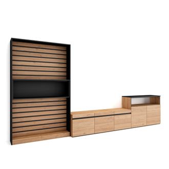Skraut Home Skraut Home - Muebles De Sal&oacute;n Para Tv, Conjunto De Muebles Comedor, 360x186x35cm, Para Tv Hasta 65, Mueble Televisi&oacute;n, Estilo Moderno, Roble Y Negro
