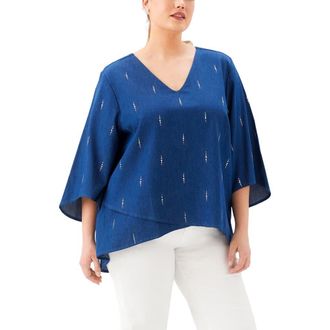 Karen Kane Embellished Asymmetric Hem Chambray Top in Denim at Nordstrom, Size 0 X