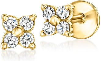 Ross-Simons Diamond Clover Flat-Back Stud Earrings in 10kt Yellow Gold