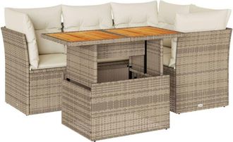 vidaXL Vidaxl - Juego De Sof&aacute;s Jard&iacute;n Con Cojines 5 Pzas Rat&aacute;n Sint&eacute;tico Beige