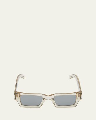 Saint Laurent Mens Rectangle Acetate Sunglasses with Logo