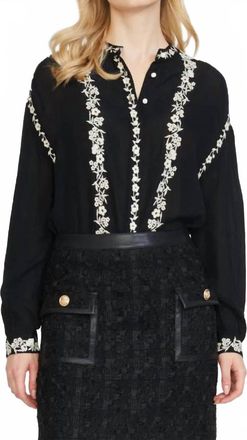 Stellah Embroidered Edge Stand Collar Blouse In Black