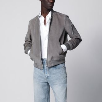 Tom Ford Bomber in pelle scamosciata color titanio