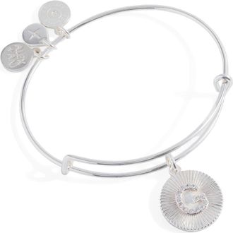 Alex and Ani Pave Starburst Texture Initial Bangle Bracelet in Silver - G at Nordstrom
