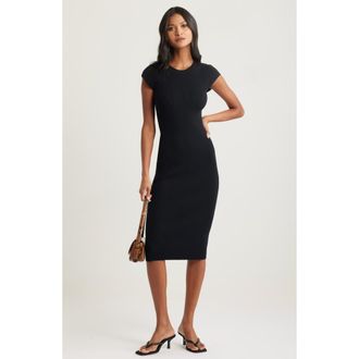 Open Edit Luxe Rib Cap Sleeve Dress in Black at Nordstrom Rack, Size X-Large
