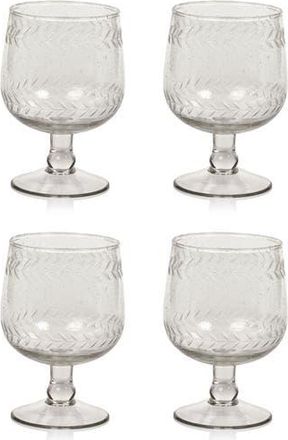 Zodax Tuscan Etched Set of 4 Wine Glasses in Clear/White at Nordstrom Rack