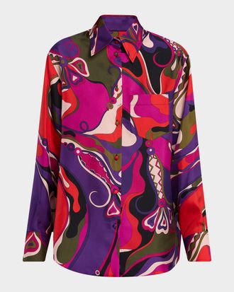 Pucci Orchidee-Print Silk Button-Down Shirt