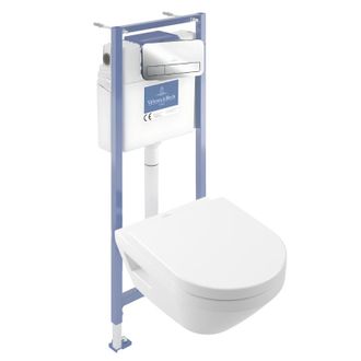 Villeroy & Boch Pack Inodoro Suspendido Sin Reborde Villeroy&boch Architectura Twistflush [e&sup3;] Redondo + Bastidor De Instalaci&oacute;n Suelo Y Pared + Placa Cromo Brillante