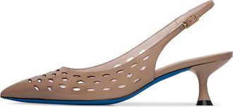 Loriblu Slingback in poederlak met geometrische motieven - Dames - Pumps - Beige - 38 EU - Schoenen
