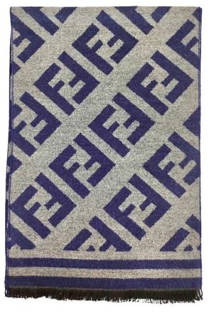 Fendi Grey and Blue Reversible Wool Scarf Size L