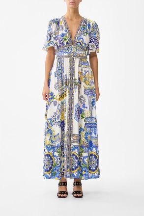 Camilla Shaped Waistband Dress With Flutter Sleeves in Espa&ntilde;a Nirvana at Nordstrom, Size Xx-Small Au