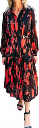Exquise Allyn Long Sleeve Dress In Crimson